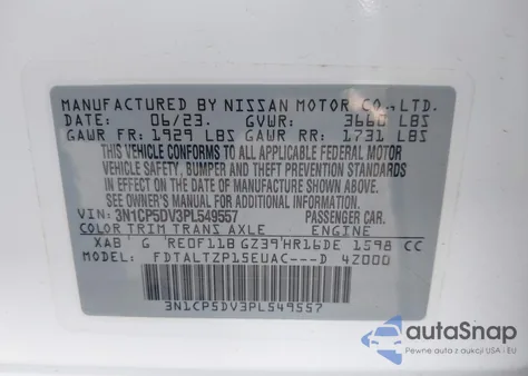 2023 Nissan Kicks Sr Xtronic Cvt z USA, uszkodzony, nr VIN 3N1CP5DV3PL549557